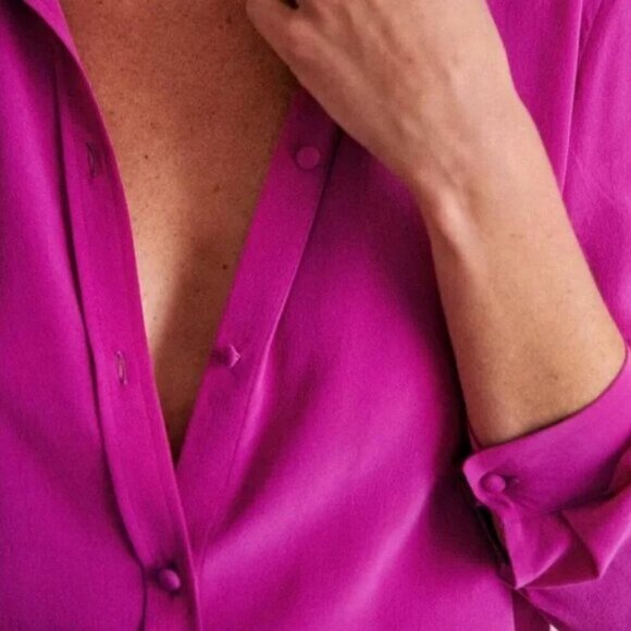 Sezane Ann 100% Silk Button Down Collared Shirt Size 44 French or US 12 Top Pink - Picture 4 of 15